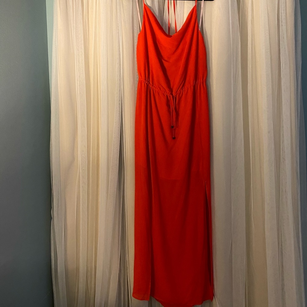 Bright orange halter sun dress. L